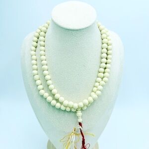 Vintage Tibetan Ivory Bone Mala Beaded Prayer Necklace